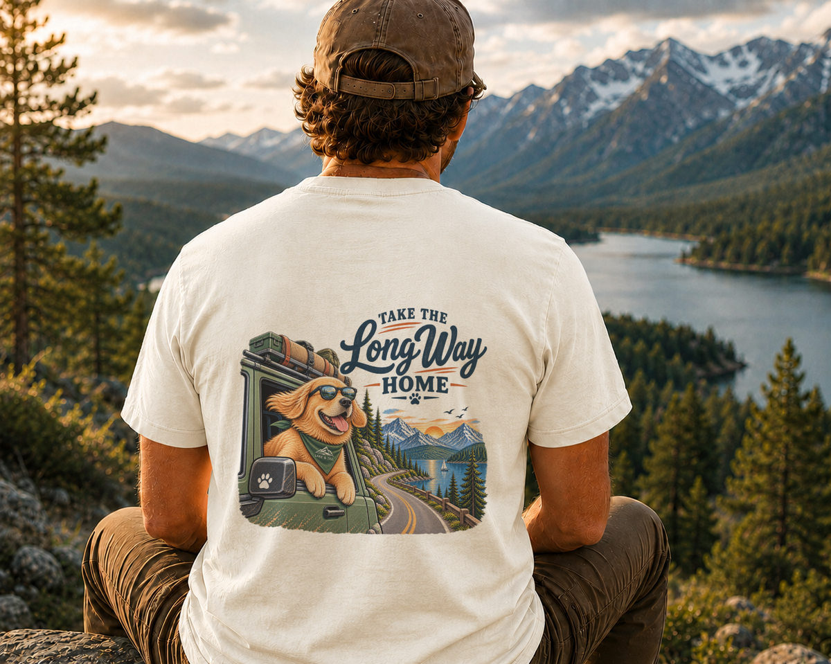 Golden Retriever Road Trip T-Shirt | Take the Long Way Home