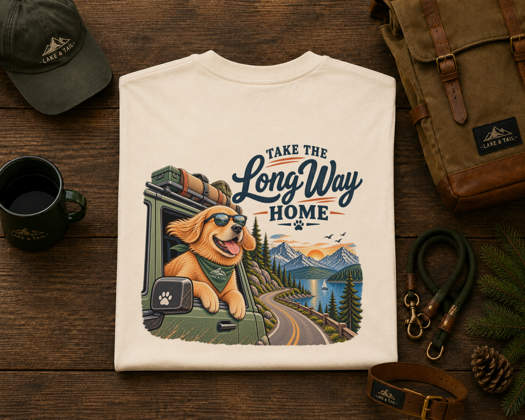 Golden Retriever Road Trip T-Shirt | Take the Long Way Home