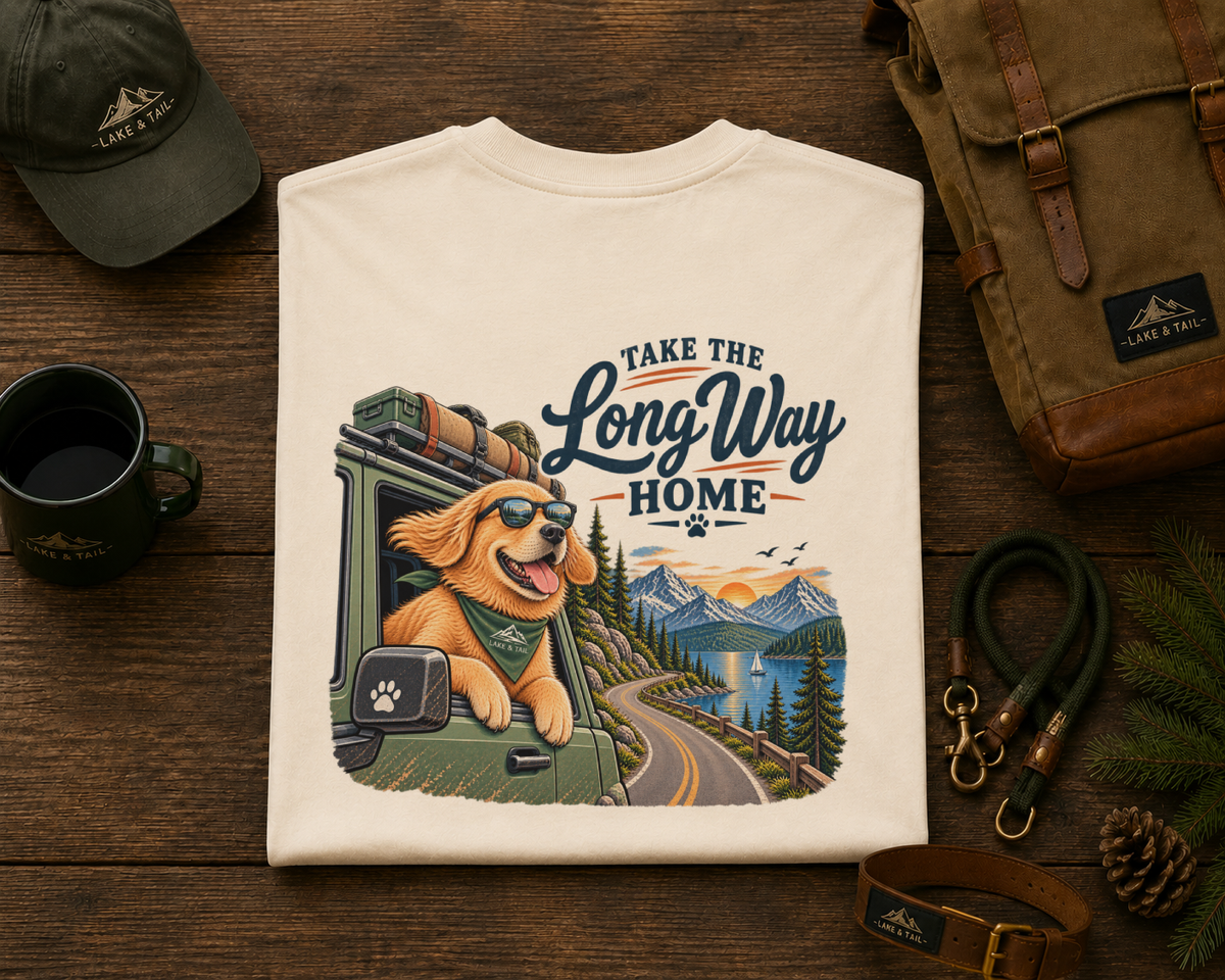 Golden Retriever Road Trip T-Shirt | Take the Long Way Home