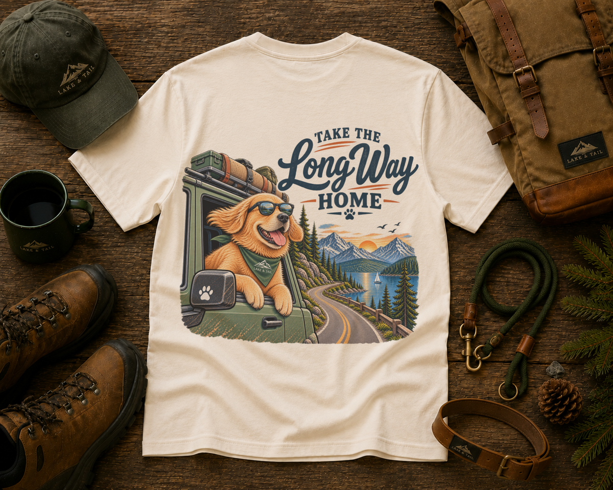 Golden Retriever Road Trip T-Shirt | Take the Long Way Home