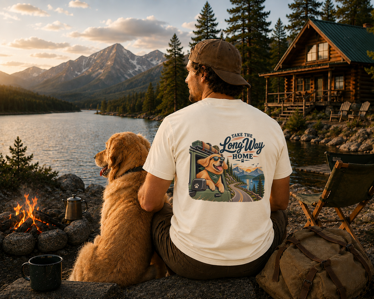Golden Retriever Road Trip T-Shirt | Take the Long Way Home