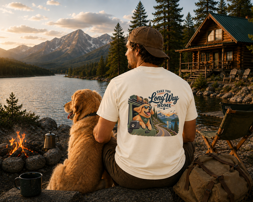 Golden Retriever Road Trip T-Shirt | Take the Long Way Home