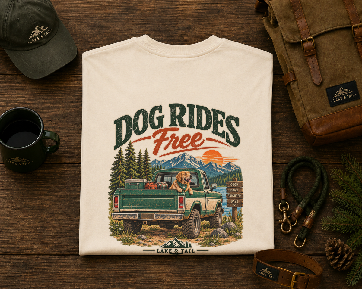 Golden Retriever Road Trip T-Shirt | Dog Rides Free