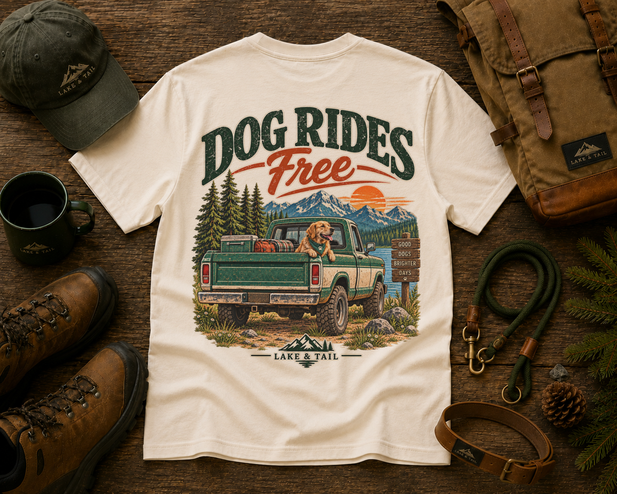 Golden Retriever Road Trip T-Shirt | Dog Rides Free