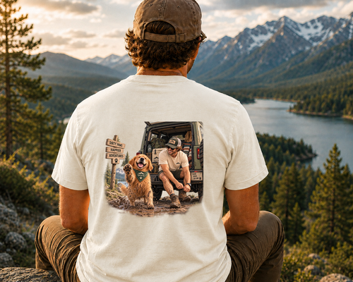 Dirty Paws, Happier Adventures | Golden Retriever Hiking T-Shirt