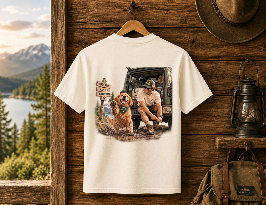 Dirty Paws, Happier Adventures | Golden Retriever Hiking T-Shirt