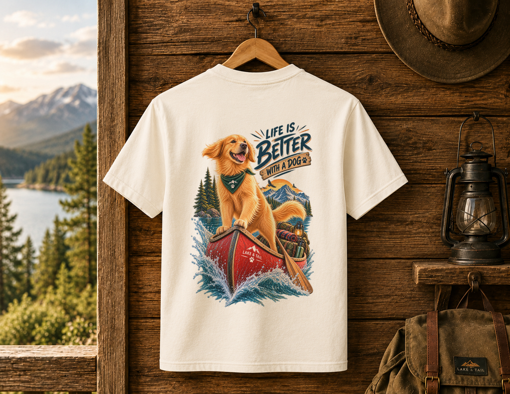 Golden Retriever T-Shirt | Life Is Better With a Dog | Lake & Tail