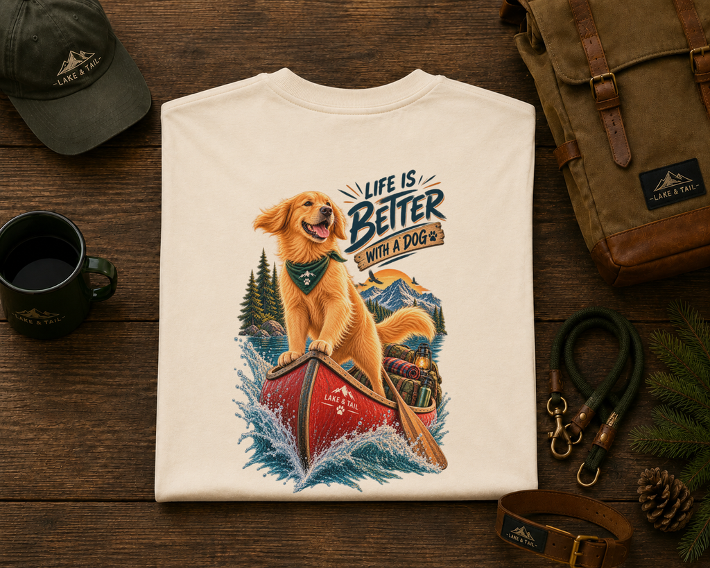 Golden Retriever T-Shirt | Life Is Better With a Dog | Lake & Tail