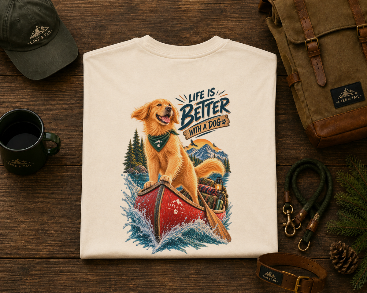 Golden Retriever T-Shirt | Life Is Better With a Dog | Lake & Tail