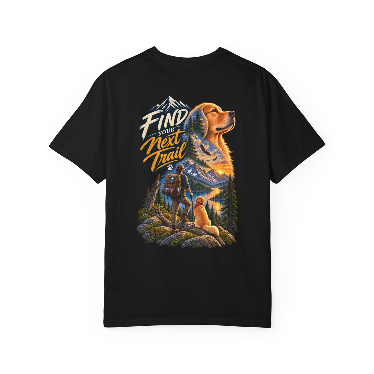 Golden Retriever Hiking T-Shirt | Find Your Next Trail | Lake & Tail