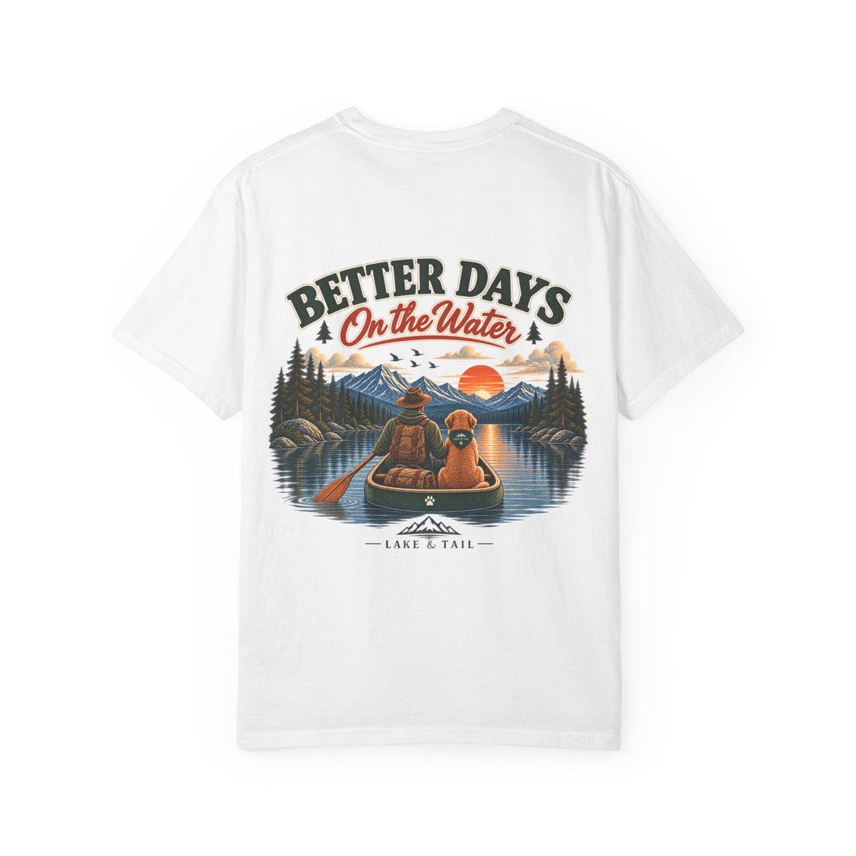 Golden Retriever Fishing T-Shirt | Better Days on the Water | Lake & Tail