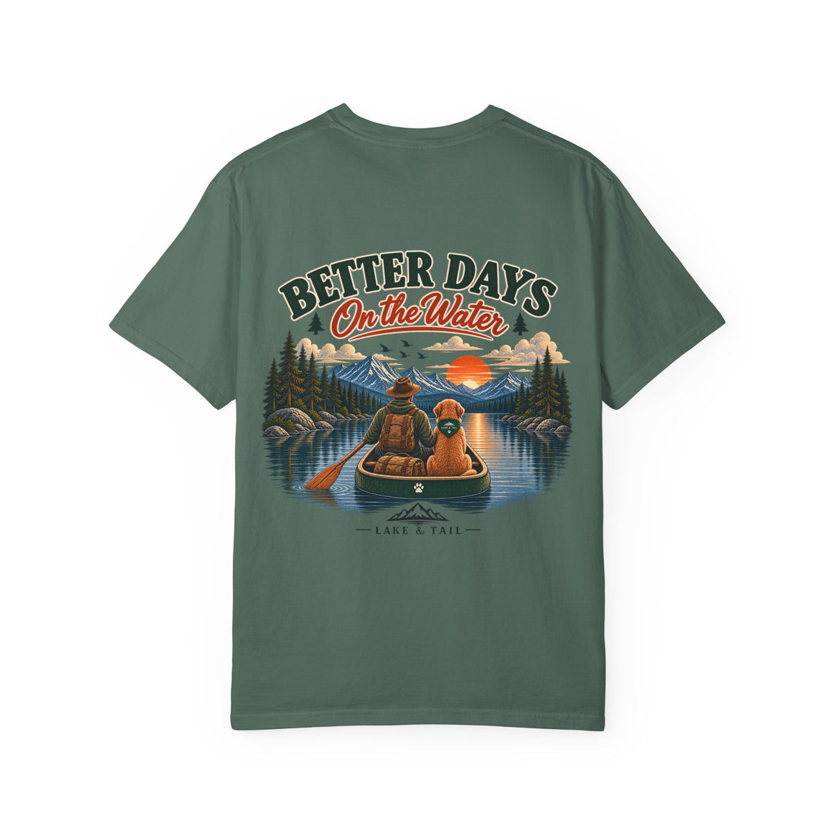 Golden Retriever Fishing T-Shirt | Better Days on the Water | Lake & Tail