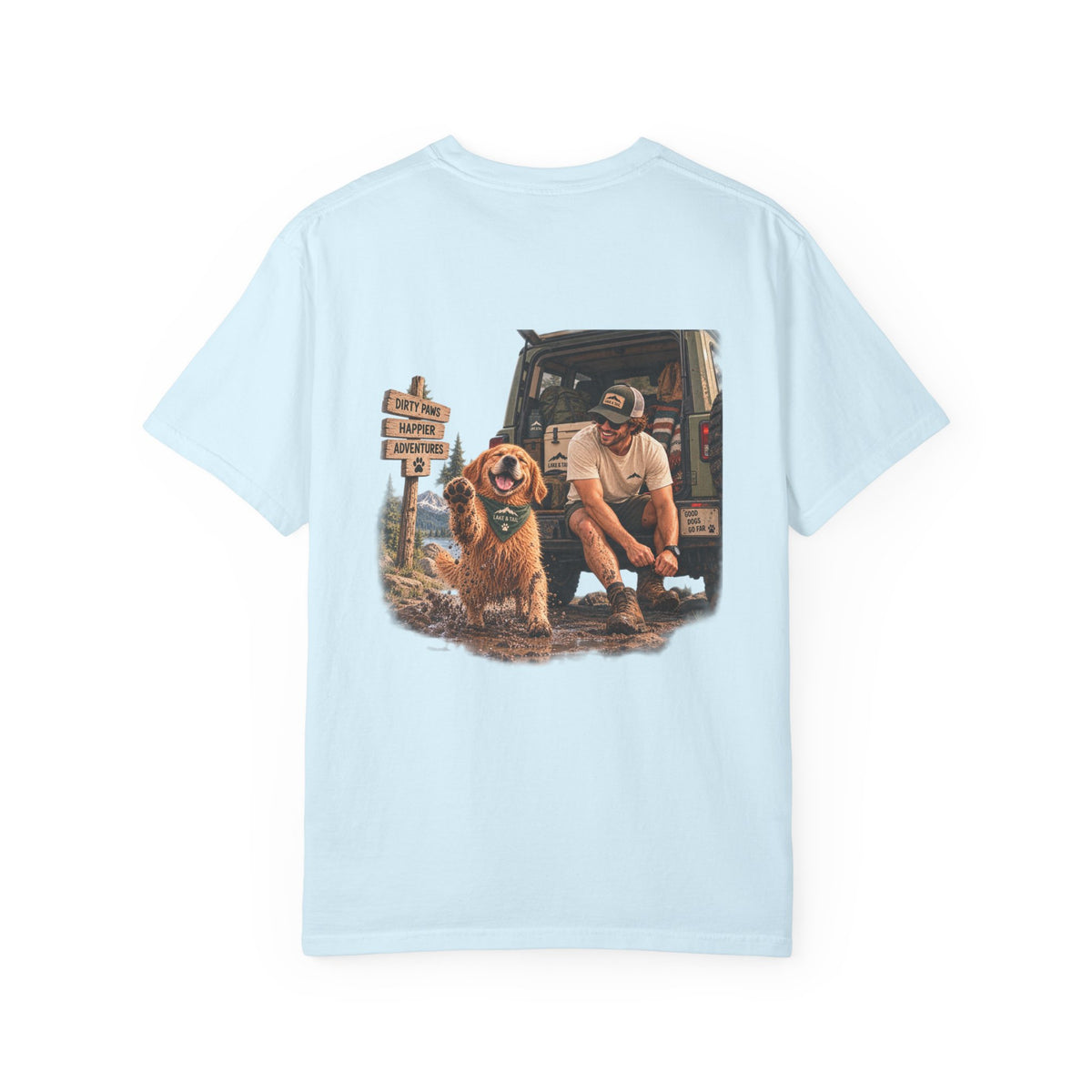 Dirty Paws, Happier Adventures | Golden Retriever Hiking T-Shirt