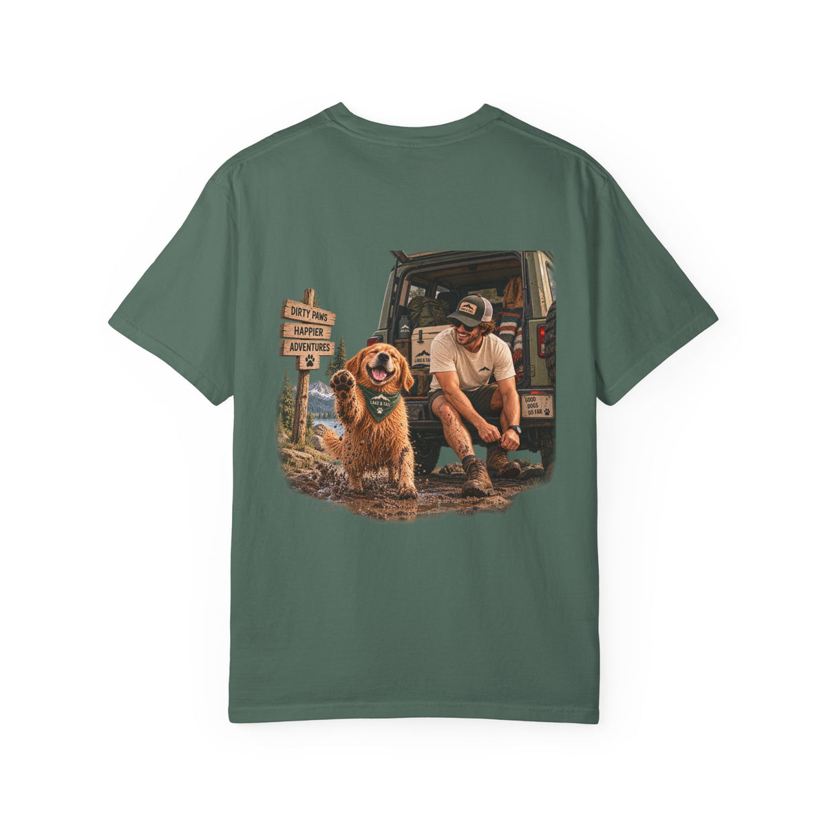 Dirty Paws, Happier Adventures | Golden Retriever Hiking T-Shirt
