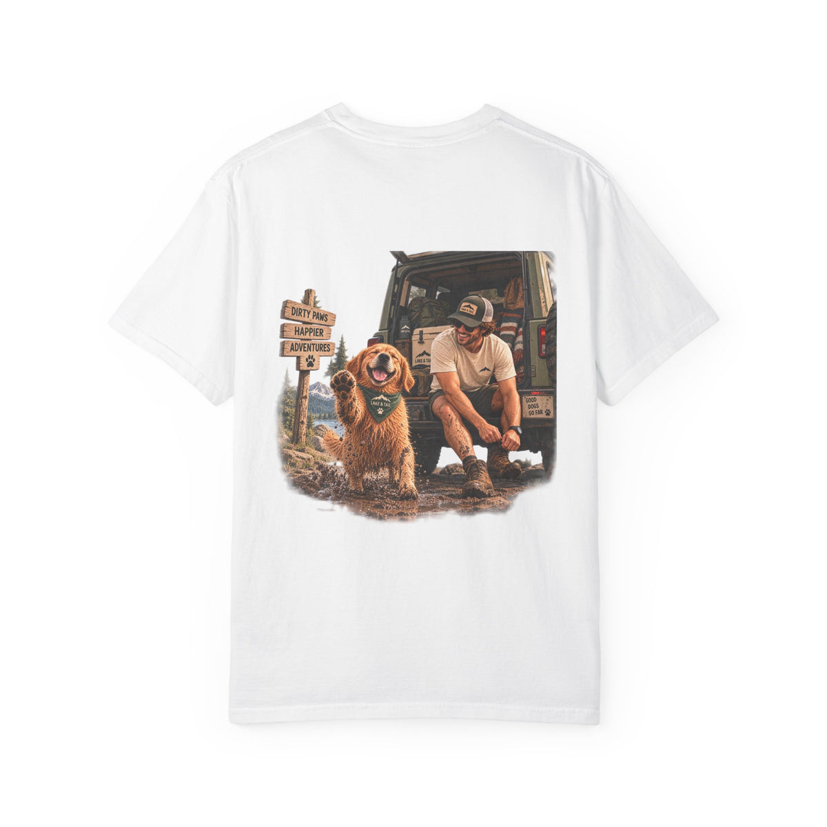 Dirty Paws, Happier Adventures | Golden Retriever Hiking T-Shirt
