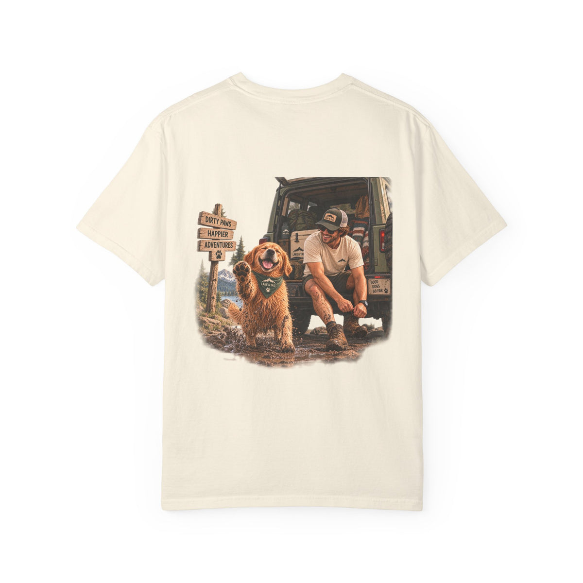 Dirty Paws, Happier Adventures | Golden Retriever Hiking T-Shirt