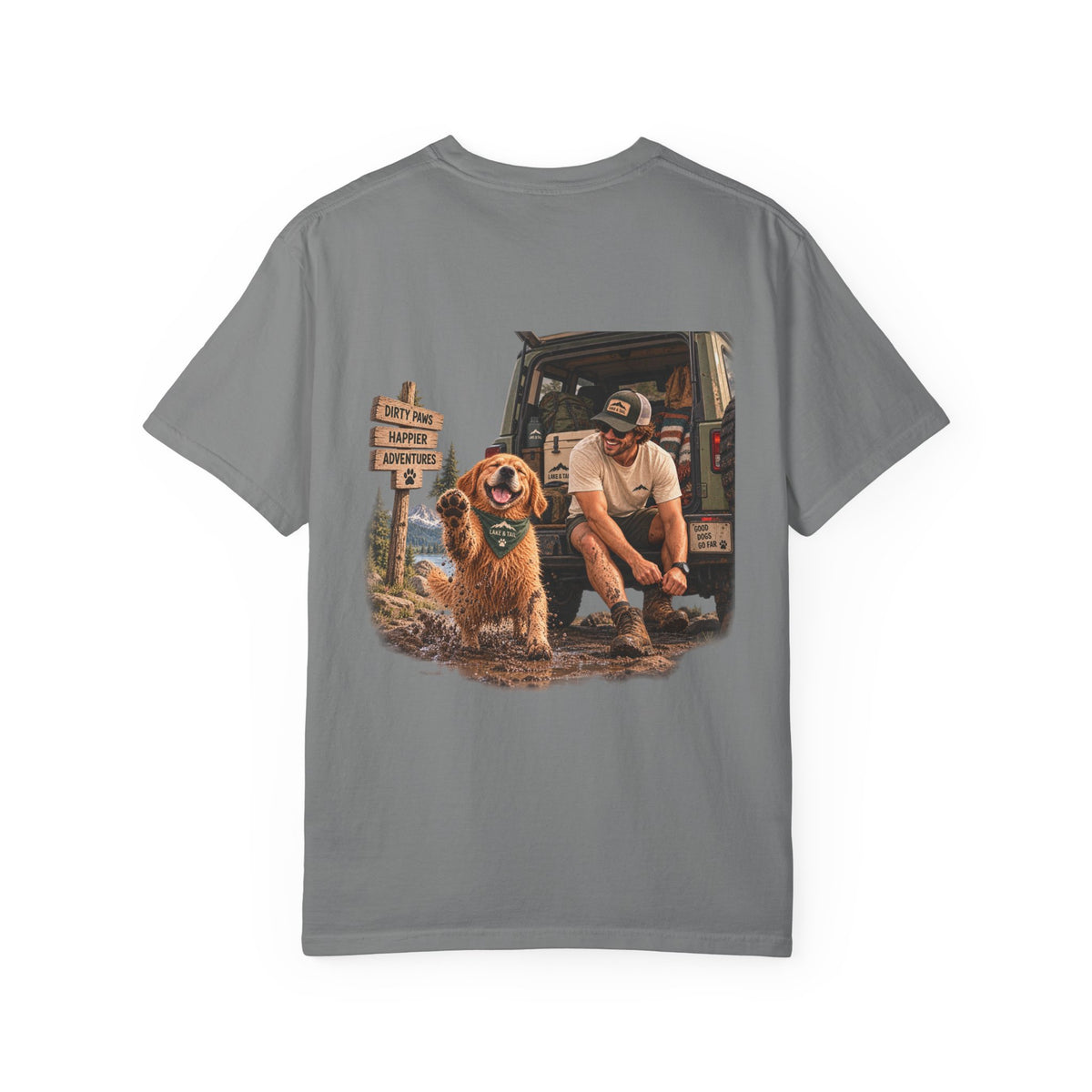 Dirty Paws, Happier Adventures | Golden Retriever Hiking T-Shirt