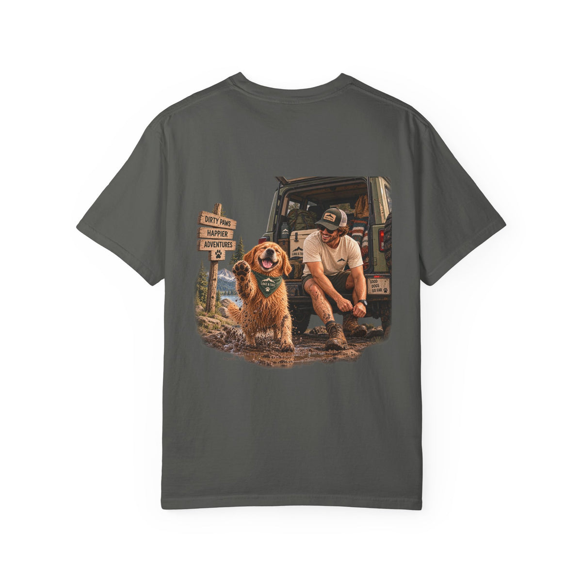 Dirty Paws, Happier Adventures | Golden Retriever Hiking T-Shirt