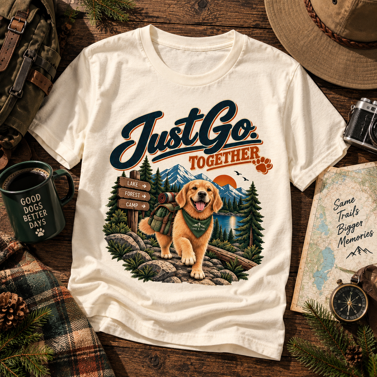 Golden Retriever Hiking T-Shirt | Just Go Together