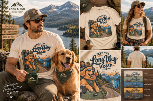 Golden Retriever Road Trip T-Shirt | Take the Long Way Home | Vintage Outdoor Dog Tee