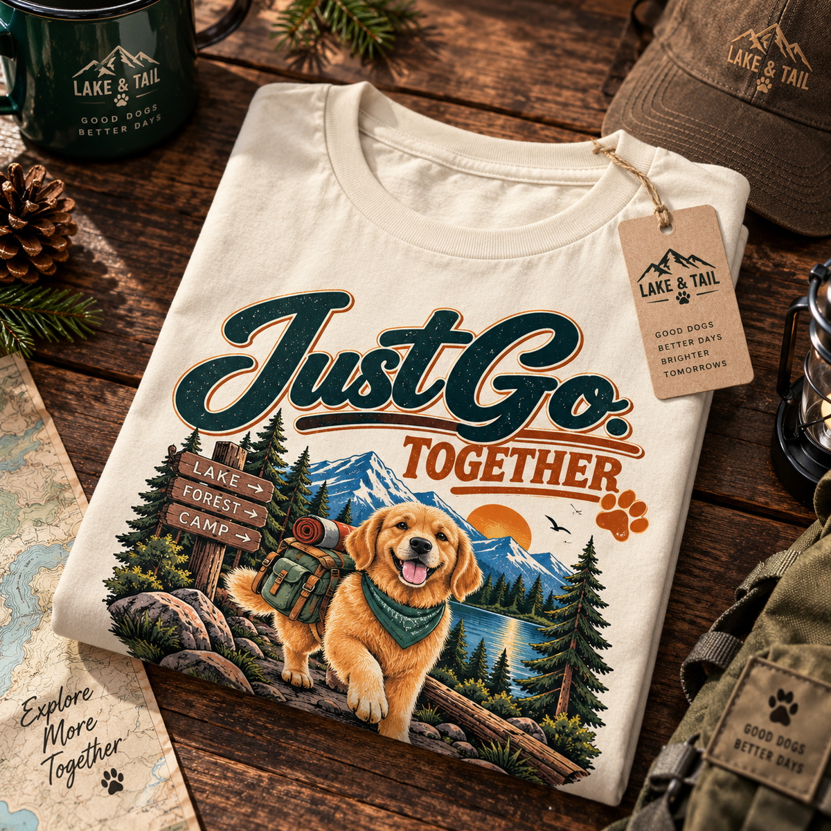Golden Retriever Hiking T-Shirt | Just Go Together